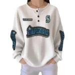 Seattle Mariners Women's Long Sleeve Shirt Waffle Knit Button Front Personalize Name