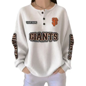 San Francisco Giants Women's Long Sleeve Shirt Waffle Knit Button Front Personalize Name