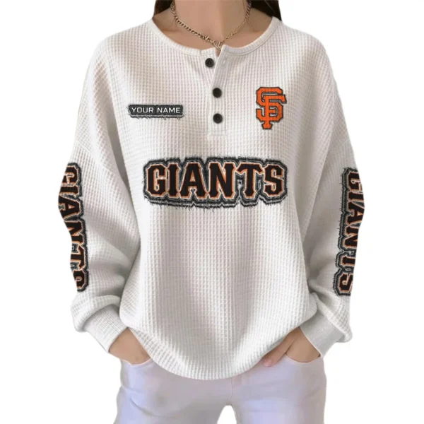 San Francisco Giants Women's Long Sleeve Shirt Waffle Knit Button Front Personalize Name
