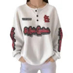 St. Louis Cardinals Women's Long Sleeve Shirt Waffle Knit Button Front Personalize Name