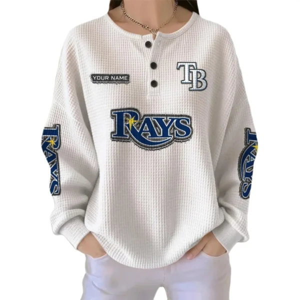 Tampa Bay Rays Women's Long Sleeve Shirt Waffle Knit Button Front Personalize Name