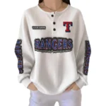 Texas Rangers Women's Long Sleeve Shirt Waffle Knit Button Front Personalize Name