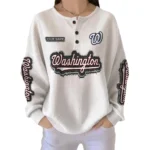 Washington Nationals Women's Long Sleeve Shirt Waffle Knit Button Front Personalize Name
