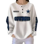 Dallas Cowboys Button Front Long Sleeve Shirt Women’s Waffle Knit Personalize Name