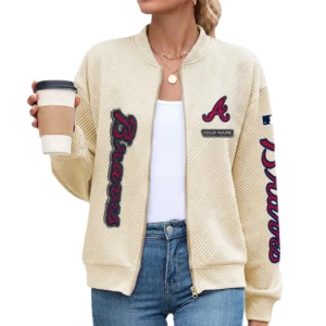 Atlanta Braves Women Bomber Jacket Stand Collar Full Zip Outerwear Personalize Name