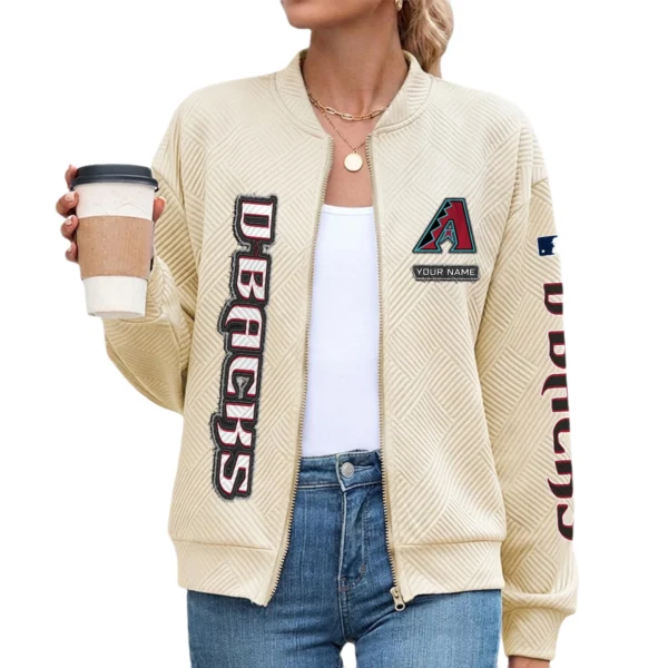 Arizona Diamondbacks Women Bomber Jacket Stand Collar Full Zip Outerwear Personalize Name