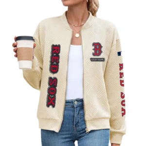 Boston Red Sox Women Bomber Jacket Stand Collar Full Zip Outerwear Personalize Name