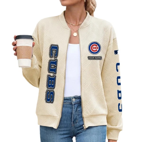 Chicago Cubs Women Bomber Jacket Stand Collar Full Zip Outerwear Personalize Name