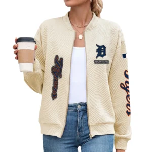 Detroit Tigers Women Bomber Jacket Stand Collar Full Zip Outerwear Personalize Name