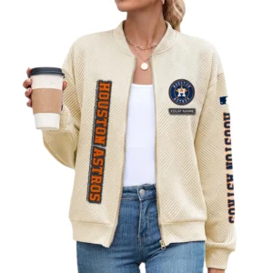 Houston Astros Women Bomber Jacket Stand Collar Full Zip Outerwear Personalize Name