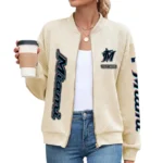 Miami Marlins Women Bomber Jacket Stand Collar Full Zip Outerwear Personalize Name
