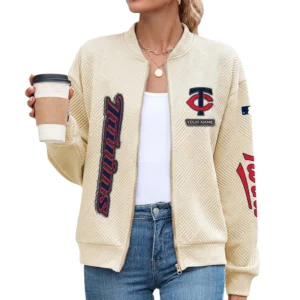 Minnesota Twins Women Bomber Jacket Stand Collar Full Zip Outerwear Personalize Name