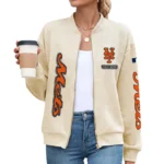 New York Mets Women Bomber Jacket Stand Collar Full Zip Outerwear Personalize Name
