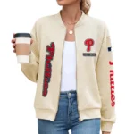 Philadelphia Phillies Women Bomber Jacket Stand Collar Full Zip Outerwear Personalize Name
