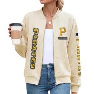 Pittsburgh Pirates Women Bomber Jacket Stand Collar Full Zip Outerwear Personalize Name