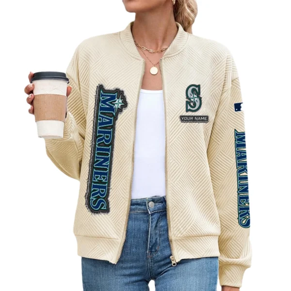 Seattle Mariners Women Bomber Jacket Stand Collar Full Zip Outerwear Personalize Name