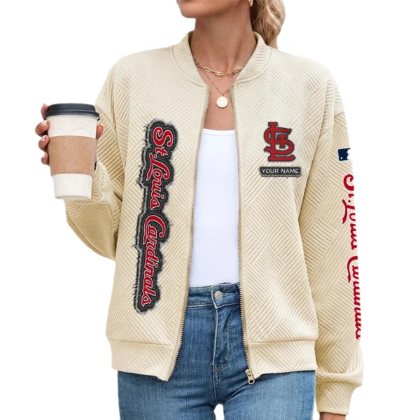 St. Louis Cardinals Women Bomber Jacket Stand Collar Full Zip Outerwear Personalize Name