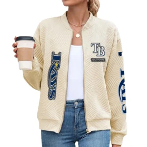 Tampa Bay Rays Women Bomber Jacket Stand Collar Full Zip Outerwear Personalize Name