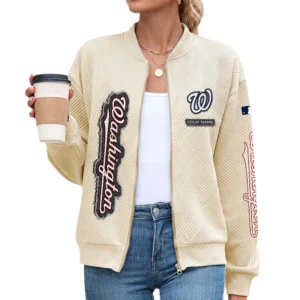 Washington Nationals Women Bomber Jacket Stand Collar Full Zip Outerwear Personalize Name