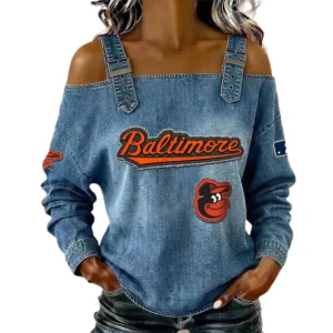 Baltimore Orioles Off-Shoulder Long Sleeve Top Shoulder Straps For Women Limited