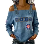 Chicago Cubs Off-Shoulder Long Sleeve Top Shoulder Straps For Women Limited