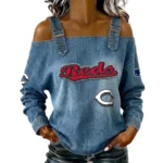 Cincinnati Reds Off-Shoulder Long Sleeve Top Shoulder Straps For Women Limited