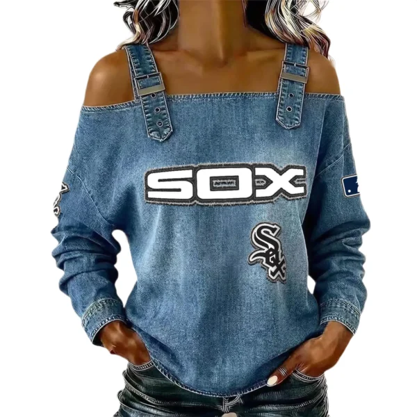 Chicago White Sox Off-Shoulder Long Sleeve Top Shoulder Straps For Women Limited