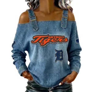 Detroit Tigers Off-Shoulder Long Sleeve Top Shoulder Straps For Women Limited