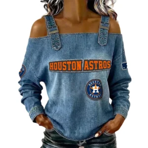 Houston Astros Off-Shoulder Long Sleeve Top Shoulder Straps For Women Limited