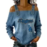 Los Angeles Dodgers Off-Shoulder Long Sleeve Top Shoulder Straps For Women Limited