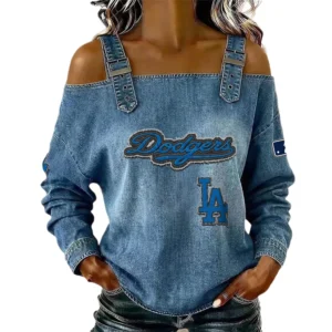 Los Angeles Dodgers Off-Shoulder Long Sleeve Top Shoulder Straps For Women Limited