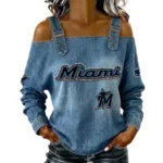 Miami Marlins Off-Shoulder Long Sleeve Top Shoulder Straps For Women Limited