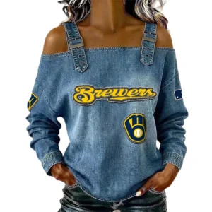 Milwaukee Brewers Off-Shoulder Long Sleeve Top Shoulder Straps For Women Limited