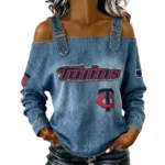Minnesota Twins Off-Shoulder Long Sleeve Top Shoulder Straps For Women Limited
