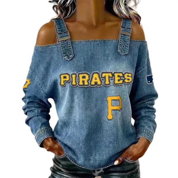 Pittsburgh Pirates Off-Shoulder Long Sleeve Top Shoulder Straps For Women Limited