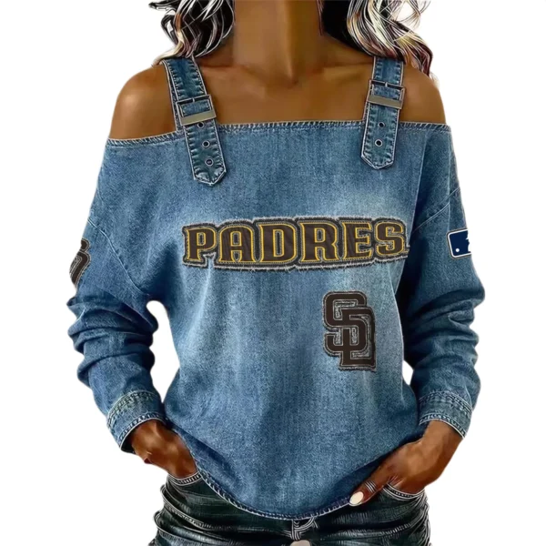 San Diego Padres Off-Shoulder Long Sleeve Top Shoulder Straps For Women Limited