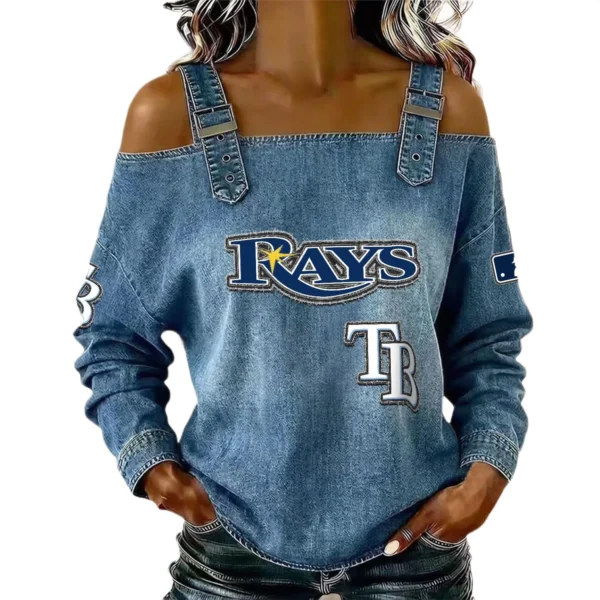 Tampa Bay Rays Off-Shoulder Long Sleeve Top Shoulder Straps For Women Limited