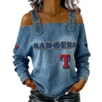Texas Rangers Off-Shoulder Long Sleeve Top Shoulder Straps For Women Limited