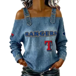 Texas Rangers Off-Shoulder Long Sleeve Top Shoulder Straps For Women Limited