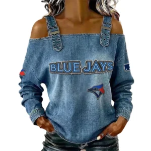 Toronto Blue Jays Off-Shoulder Long Sleeve Top Shoulder Straps For Women Limited