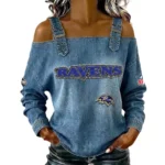 Baltimore Ravens Women's Off-Shoulder Long Sleeve Top with Shoulder Straps