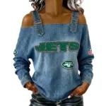 New York Jets Women's Off-Shoulder Long Sleeve Top with Shoulder Straps