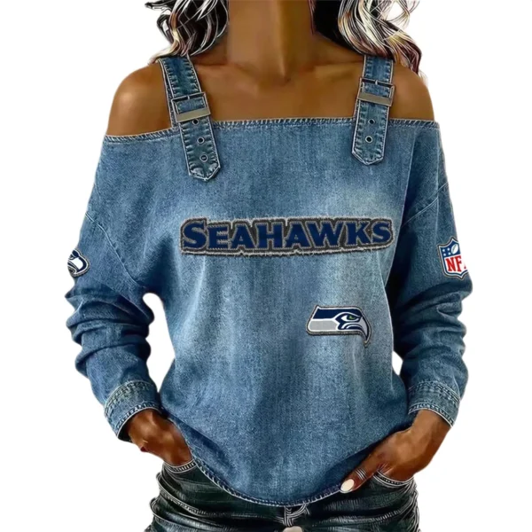 Seattle Seahawks Women's Off-Shoulder Long Sleeve Top with Shoulder Straps