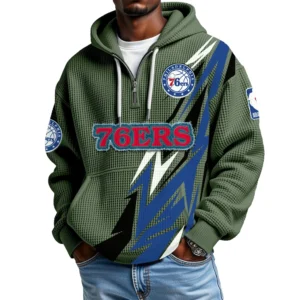 Philadelphia 76ers Quarter-Zip Hooded Sweatshirt Waffle Knit New