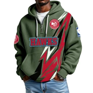 Atlanta Hawks Quarter-Zip Hooded Sweatshirt Waffle Knit New
