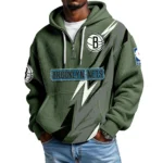 Brooklyn Nets Quarter-Zip Hooded Sweatshirt Waffle Knit New