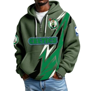 Boston Celtics Quarter-Zip Hooded Sweatshirt Waffle Knit New