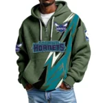 Charlotte Hornets Quarter-Zip Hooded Sweatshirt Waffle Knit New