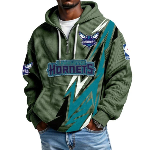 Charlotte Hornets Quarter-Zip Hooded Sweatshirt Waffle Knit New