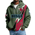 Chicago Bulls Quarter-Zip Hooded Sweatshirt Waffle Knit New